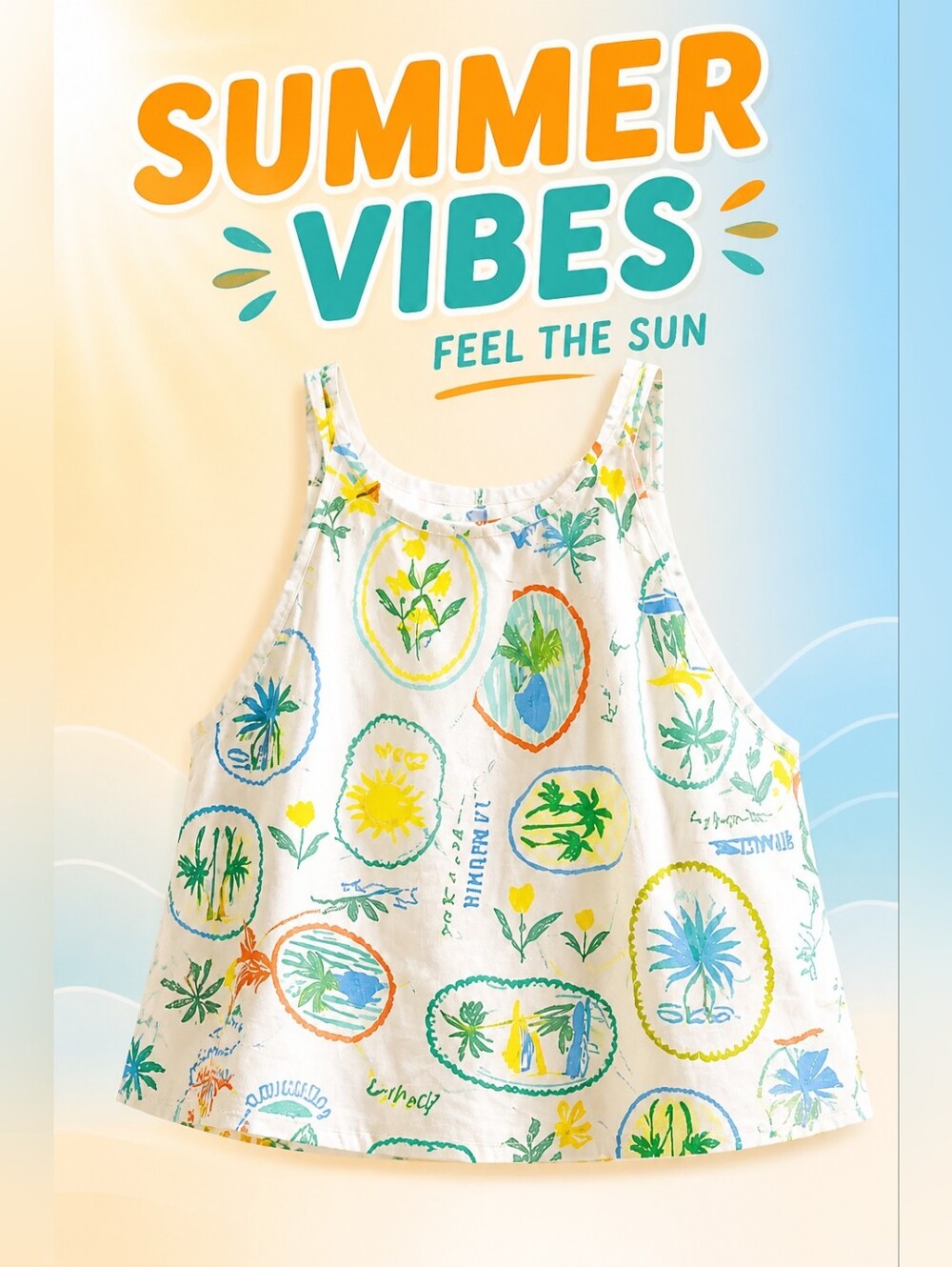 Junior Girls Sleeveless Printed Tank with Tie Straps Sz Lrg